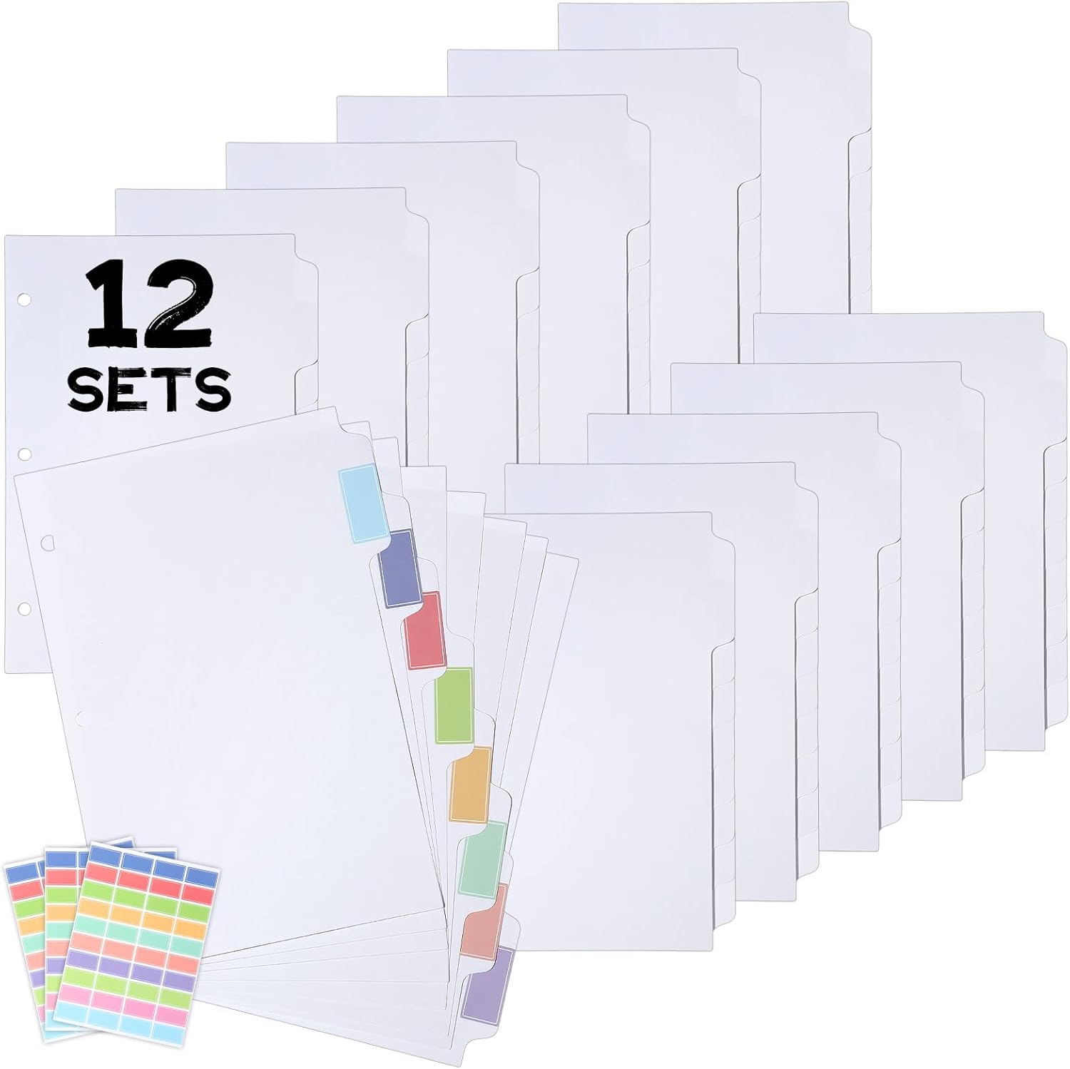 96 Pcs 3 Ring Binder Dividers with Tab A5 Size Paper Binder Dividers 3 Hole Punched