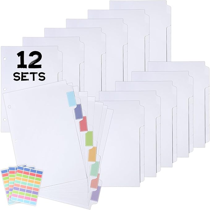 96 Pcs 3 Ring Binder Dividers with Tab A5 Size Paper