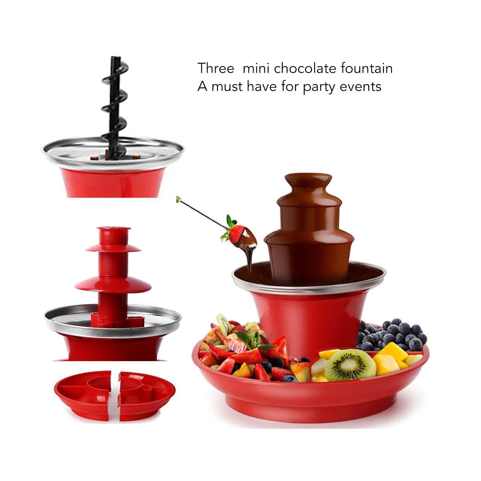 Chocolate Fountain, Three Layer Detachable Mini Chocolate Fondue, for Party Games, Night Christmas Halloween, US Plug 110V