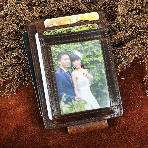 Le'aokuu RFID Leather Minimalist Slim Wallet Front Pocket Card Case Money Clip4