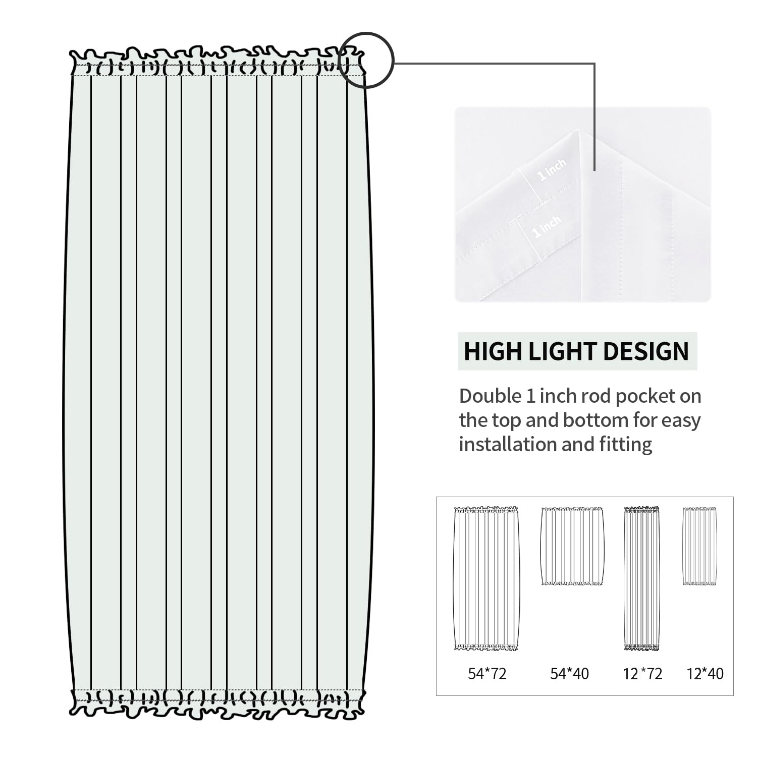 DWCN Rideau occultant thermique avec passe-tringle pour fenêtre, porte de terrasse, salle de classe, cuisine, pour intimité, 1 panneau avec embrasse, 30,5 x 183 cm, blanc pur