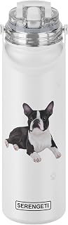 SERENGETI 24 Oz Water Bottle Stainless Steel with Spill Proof Lid - Double walled Vacuum Insulated water flask - Realistic 3D Print of your favorite dog (Boston Terrier)