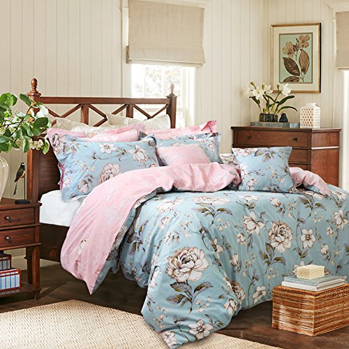 Fadfay Farmhouse Bedding Reversible Floral Duvet Cover Set Garden Style 100% Cotton Zipper Bedding Sets For Girls Natural Skin-Friendly Easy Care All-Season Use (3Pcs, Queen Size) #TOP2