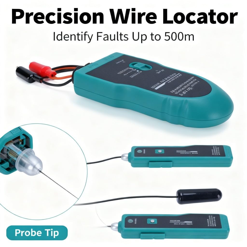 Underground Wire Locator, Cable Tracer Kit, ABS Housing - High Sensitivity, Audible Visual Indicators, Ideal for Electrical and Circuit Breaker Maintenance
