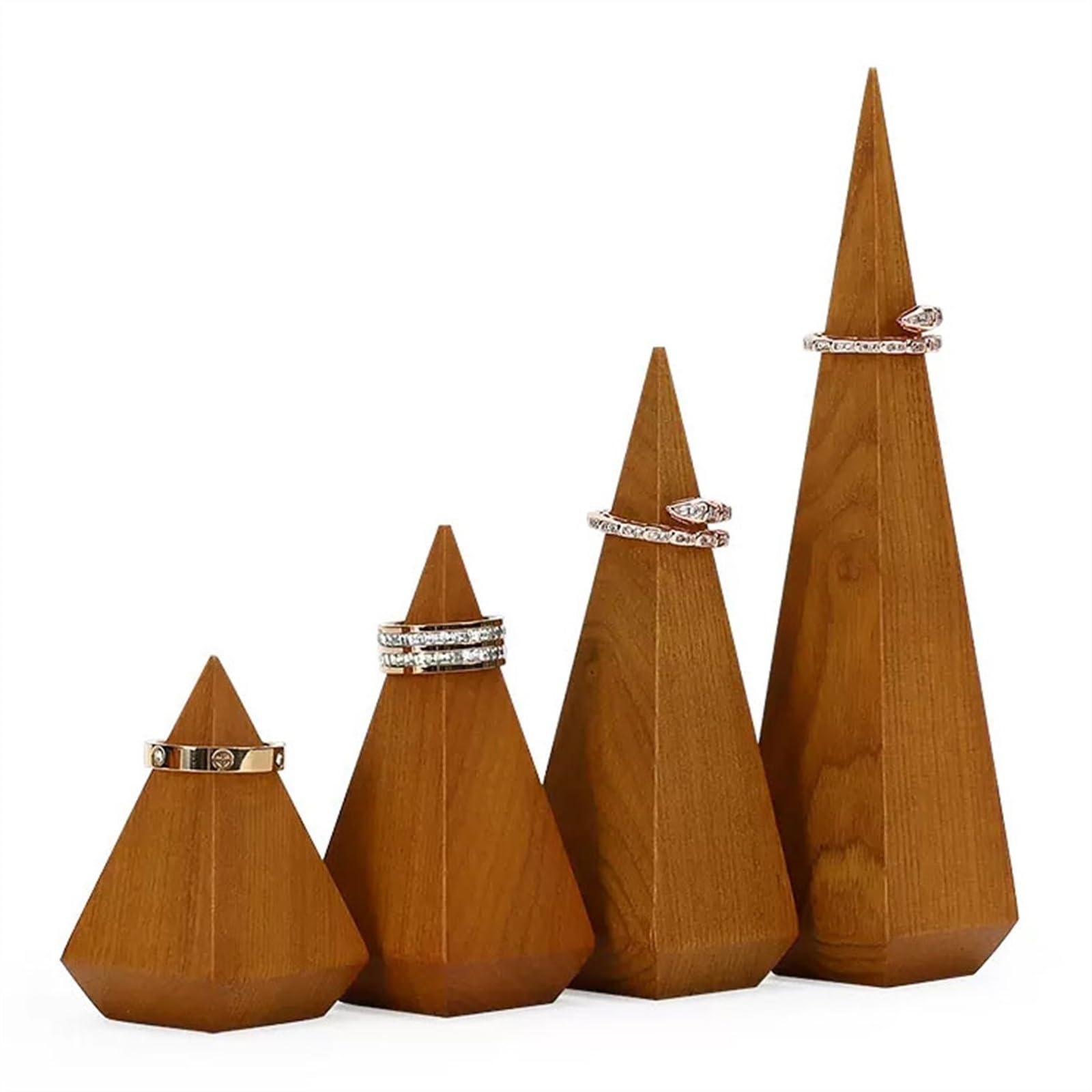 OZBMA Jewelry Organizer Stand - Wooden Ring Display Holder for Showcase 4 Piece Set Rings and Accessories