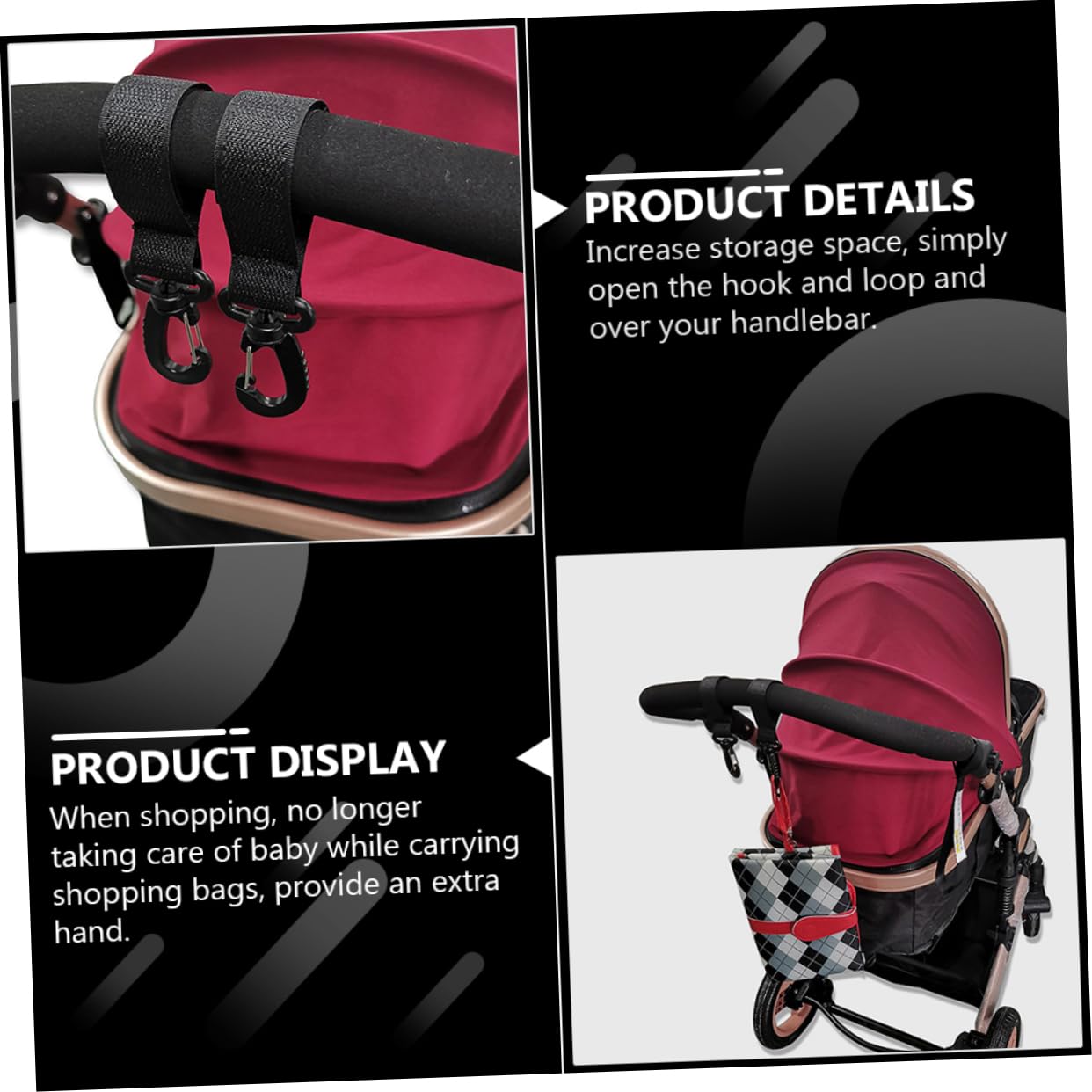 Toddmomy 12pcs Baby Stroller Hook Pram Nappy Hanger Buggy Hooks Bag Stroller Clip Strap Strollers Stroller Organizer Hook Nonslip Stroller Hook Stroller Accessories Black Polyester