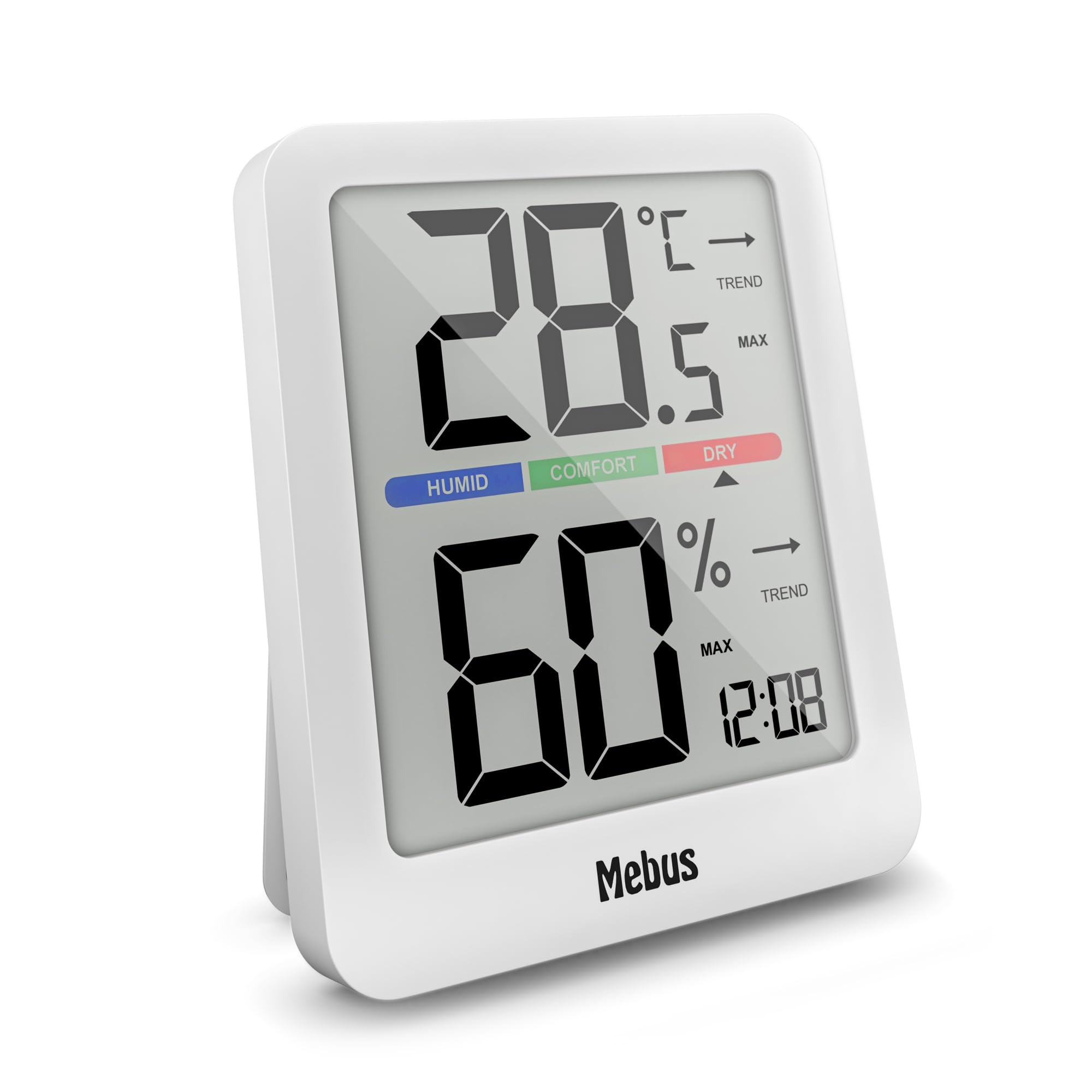 MEBUS digitale Klimastation 40928 – Innen-Thermometer, -Hygrometer, Uhr (Weiß)