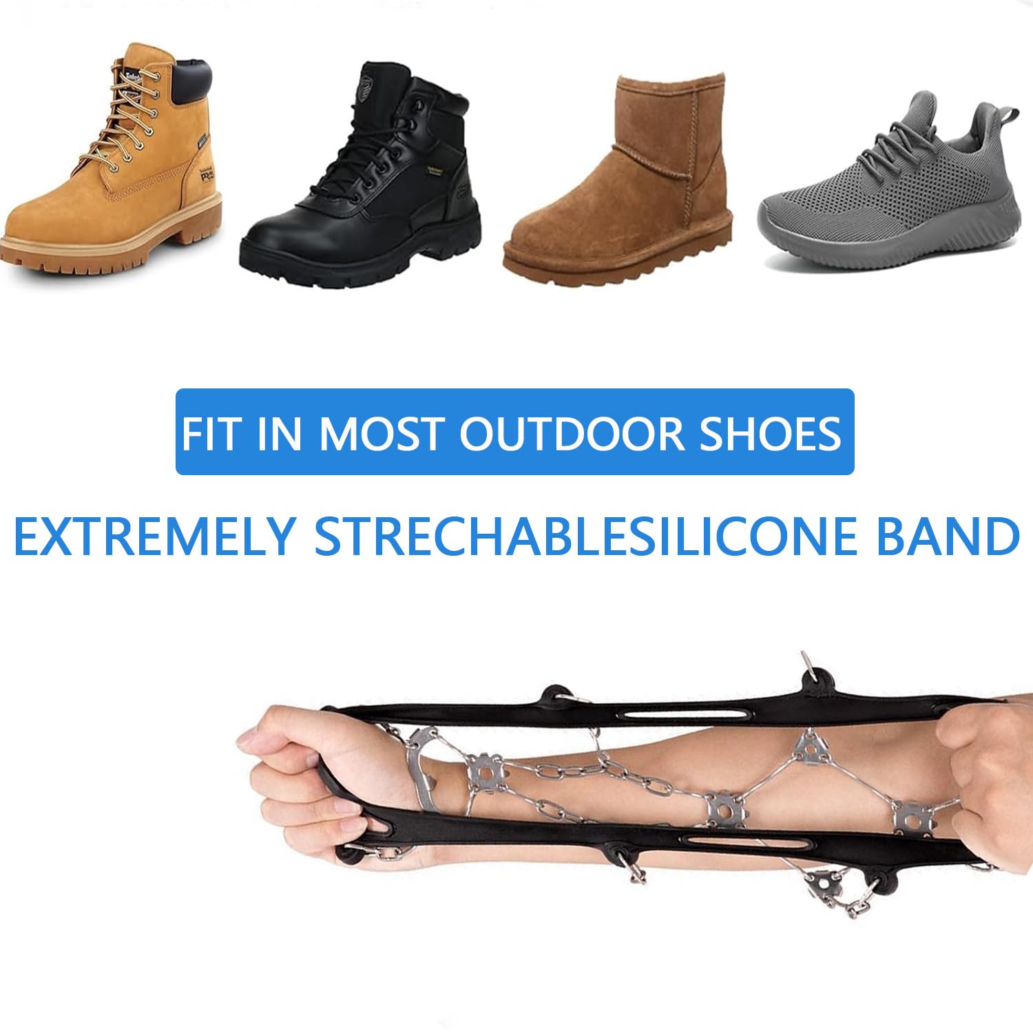 KEELYY Steigeisen für Wanderschuhe, Steigeisen für Bergschuhe mit19 Schuhspikes, Verdickte Schuhkrallen aus Edelstahl, Traktion mit Anti-Rutsch, für Walking, Joggen, Klettern und Wandern