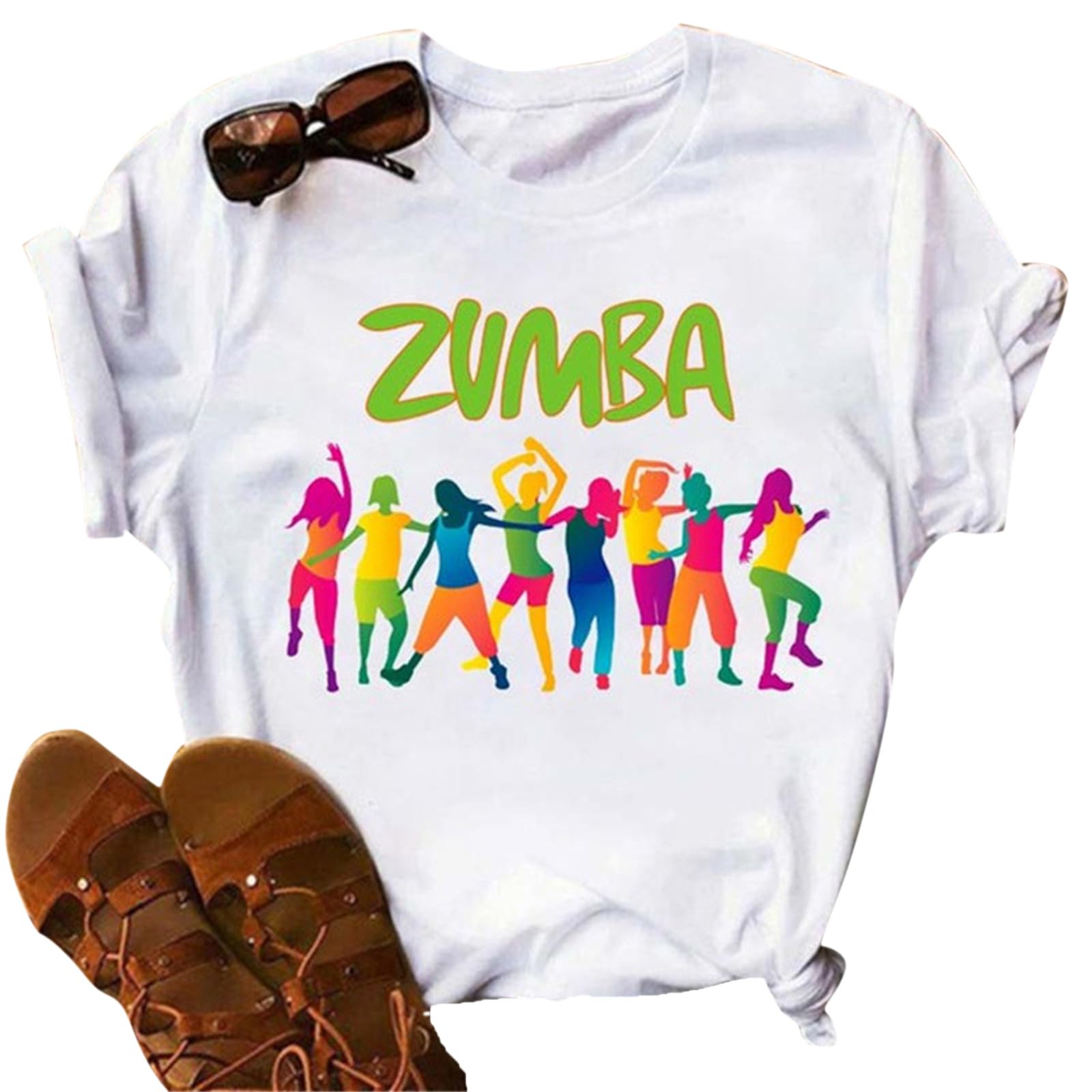 Women's Zumba Athletic Top T-Shirt Loose Cut Dance Fitness Clothing Sport Women Top Training White
