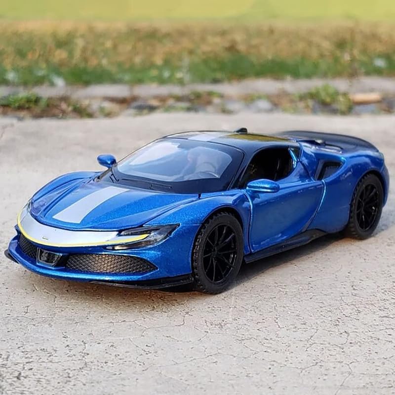 Image of Kids Model 1:32 SF90 Die Cast Metal Car Pull Back Action Opening Doors with Realistic Engine Sound Lights Toy Car Gift for Boys - Multi