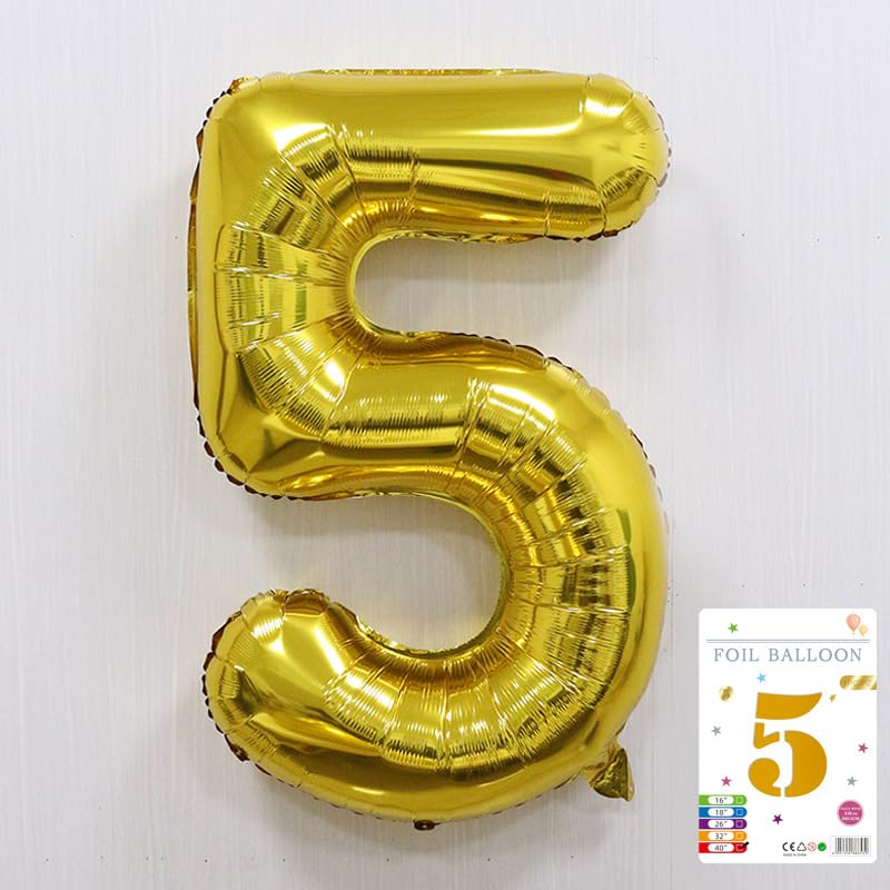 Image of Atpata Funky 5 Number Golden Foil Balloon 40 Inch Size Ideal for 5th Birthday Parties, Wedding Anniversaries and Special Events Decorations Items | Gold Foil Balloon for Birthday Decoration Kit