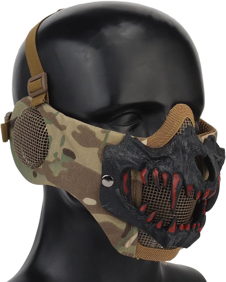 Fang Mask Tactical Protective Dual-Layer Face Mask with Ear Protection – Breathable TPE & Steel Mesh, Adjustable Straps