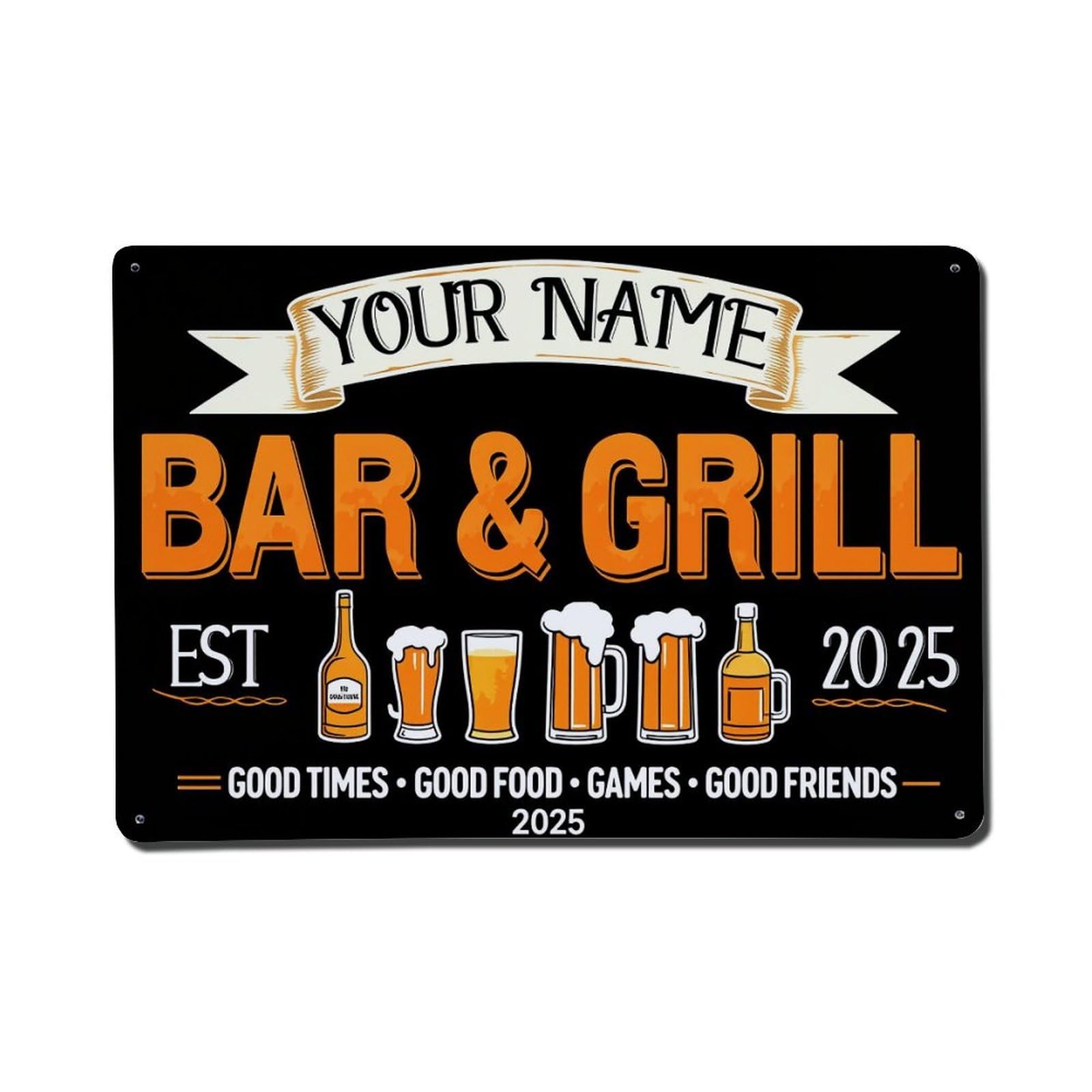 Enderetf Vintage Bar And Grill Sign With Beer And Food Icons Tin Sign Metal Poster, Home Bar Garage Man Cave Cafe Indoor & Outdoor Wall Decoration 8X12inches