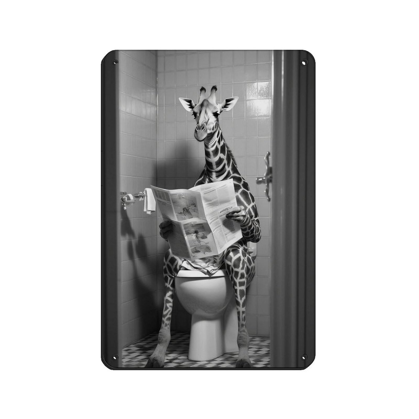 Lxwnze 20L X 30W Cm Giraffe Bathroom Art Poster Tin Sign Vintage Metal Pub Club Cafe Bar Home Wall Art Decoration Poster Retro 8X12inch(20X30cm)