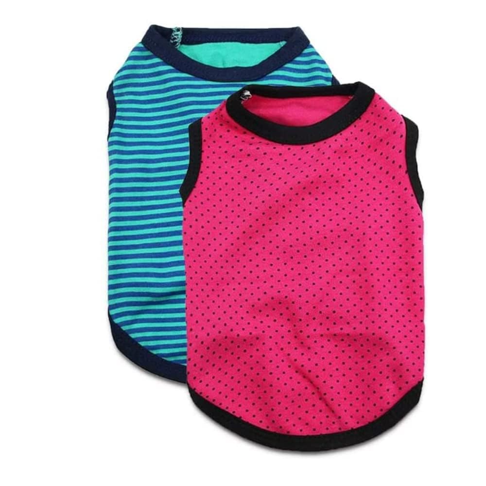 2 Pack Pet Striped T-Shirt Small Puppy T Shirts Cotton Dog Striped Polka Dots Tee Shirt for Small Dogs Boy Girl, Large