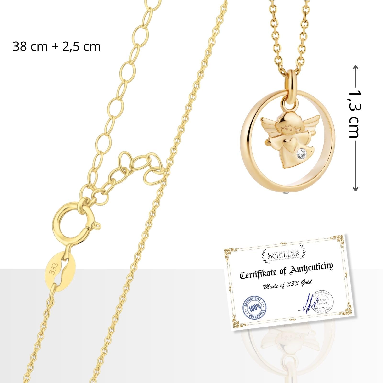 fish Collana In Oro Con Ciondolo Angelo Custode E Cristallo Per Bambini E Giovani