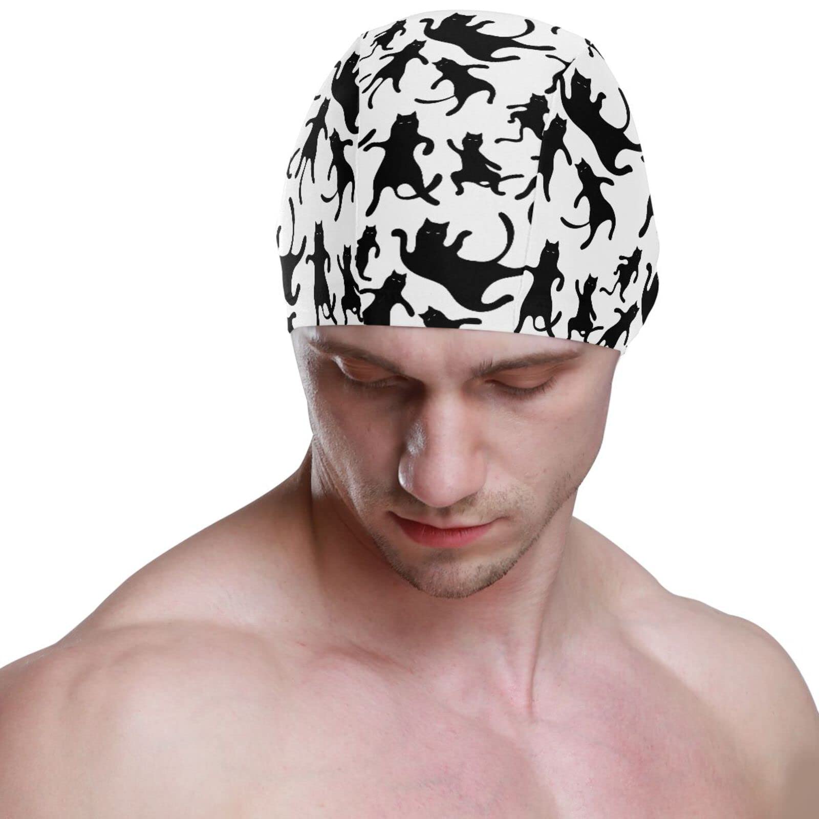 Dallonan Swimming Cap Unisex Adult Swim Cap Black Cats Dancing Funny Polyester