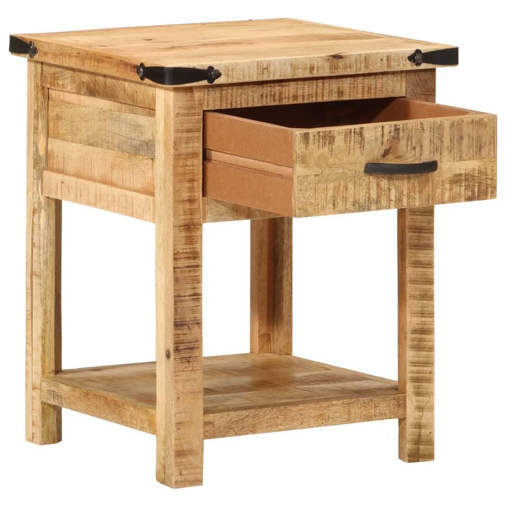 Table de chevet en bois de manguier massif de 40x40x50 cm avec tiroir de rangement