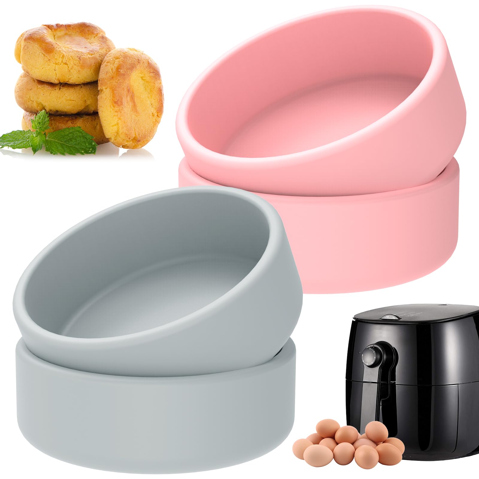 Moldes para huevos para freidora de aire, moldes de silicona antiadherentes, vasos escalfadores de huevos resistentes al calor, accesorios reutilizables para cocinar y hornear huevos y magdalenas, 4