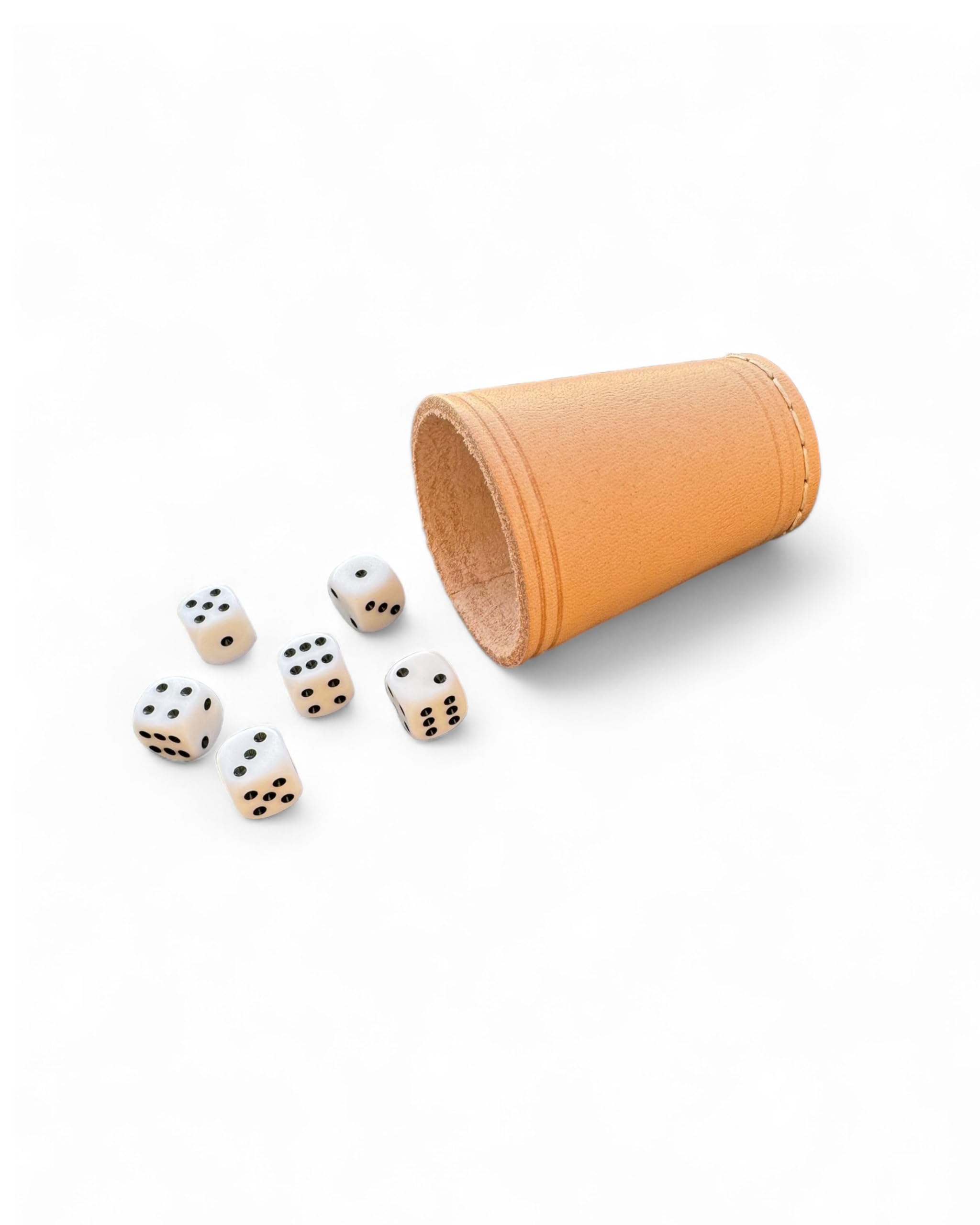 Leder Würfelbecher Set, 5 Becher mit 30 Würfeln, 16mm, Handgefertigt, 9cm x 7cm, Natur
