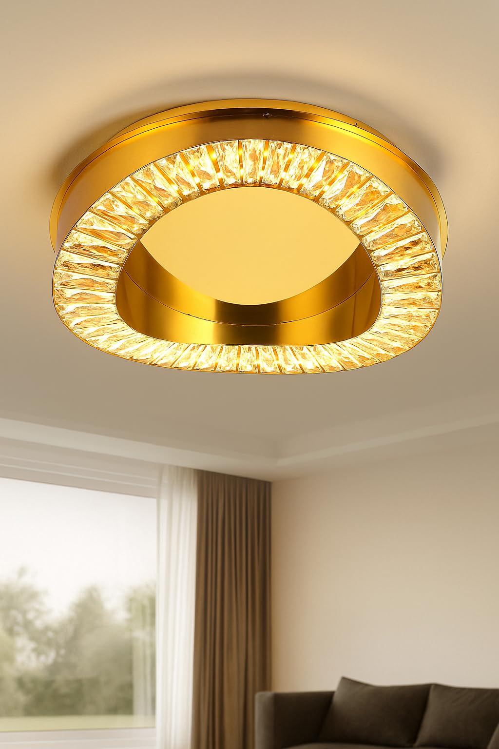 HDC Modern Gold Crystal LED Ceiling Light Luxury Flush Mount Chandelier Acrylic Crystal Ring Ceiling Lamp for Living Room Bedroom Hallway Balcony Foyer Home Decorative Ceiling Lighting-image-39