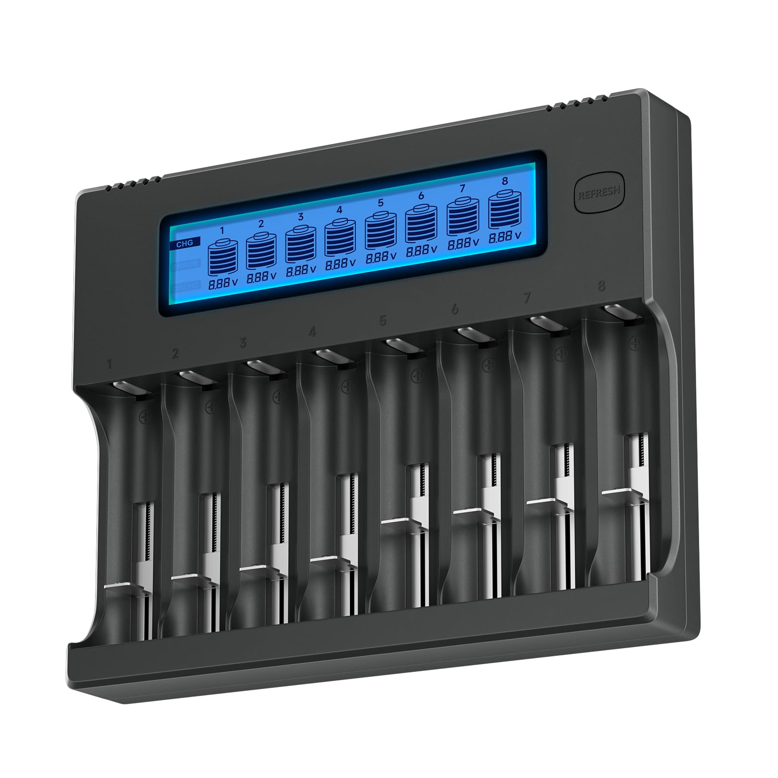 CITYORK 18650 Ladegerät, 8 Slot Universal Akku Ladegerät mit LCD Display Schnellladung für Li-Ion Akkus 18650, 20700, 26650,13450, 14500, 14650, 16340(RCR123),17500, NI-MH AA/AAA Batterie
