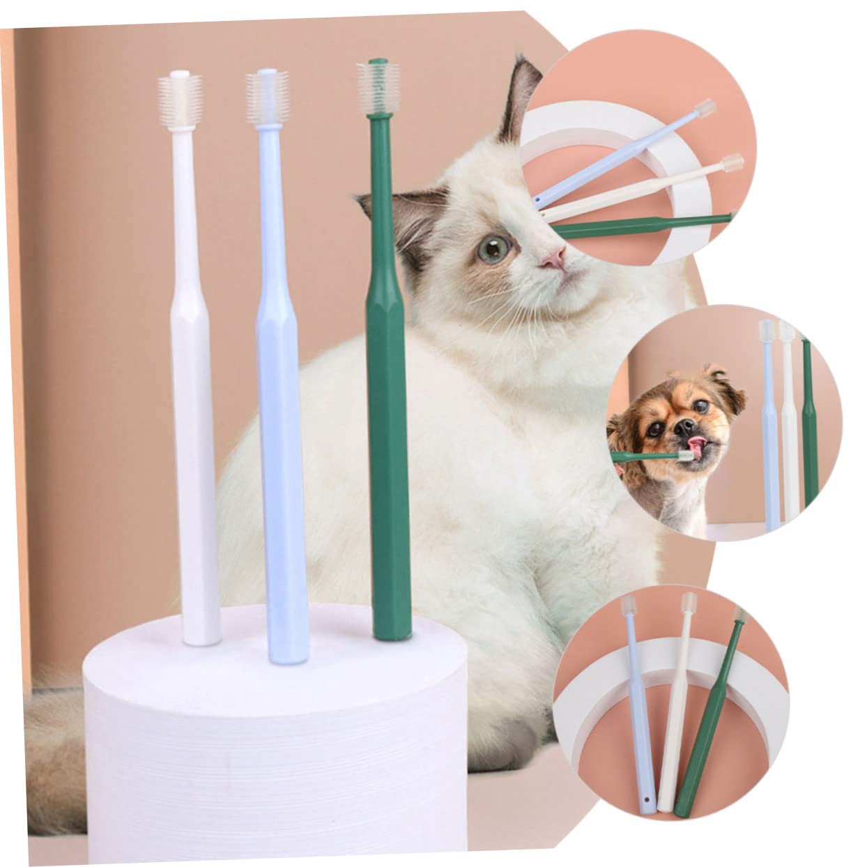 SUPVOX 12pezzi Spazzolino Per Animali Domestici Con Manico Lungo Spazzolini Per Pulizia Orale Di Cani e Gatti Per Igiene Design Ergonomico e Materiali Leggeri Di Pulizia