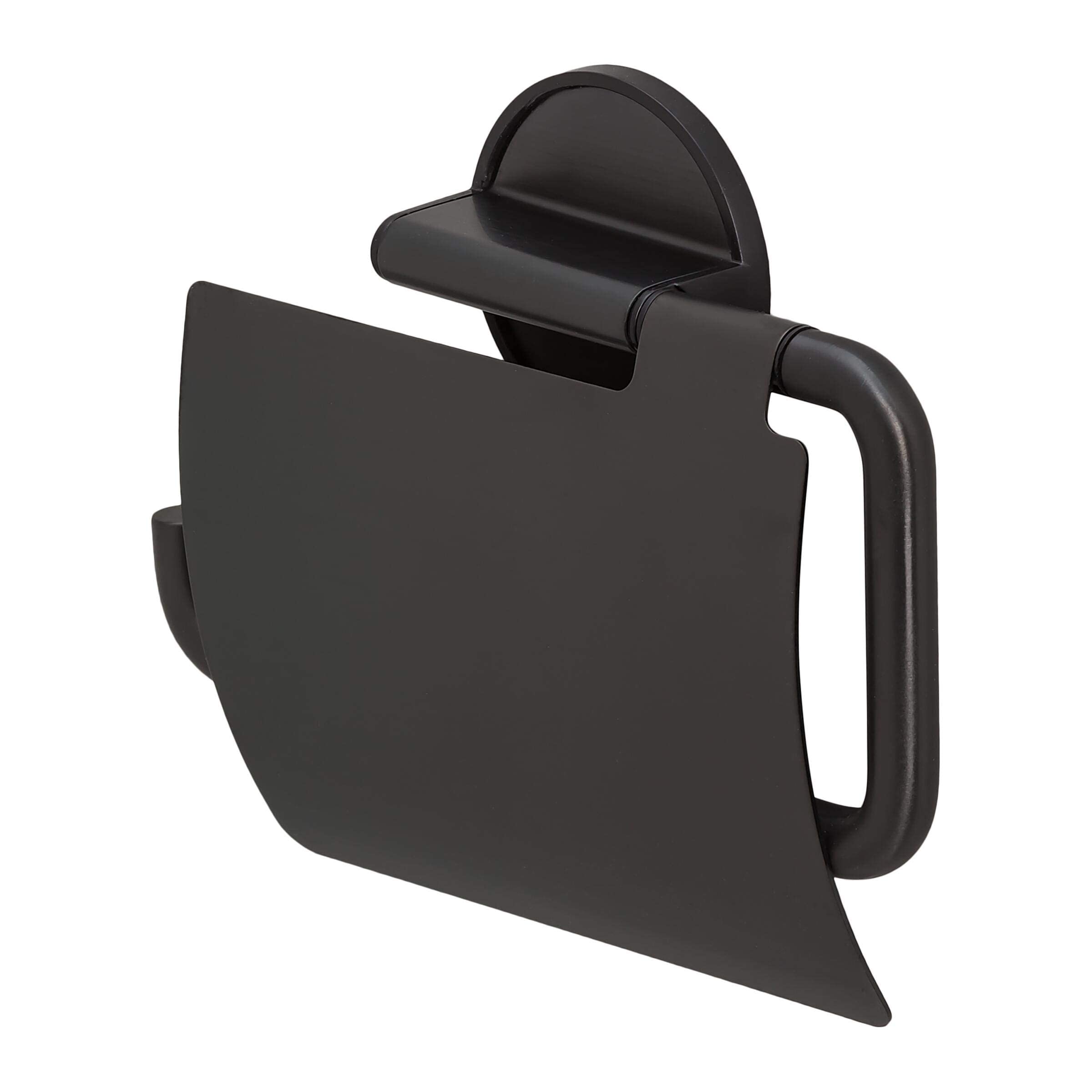 Tiger Tune Portarrollos con Tapa Autoadhesivo, Acero Inoxidable, Metal Negro Cepillado/Negro, 15x12.3x3.3 cm