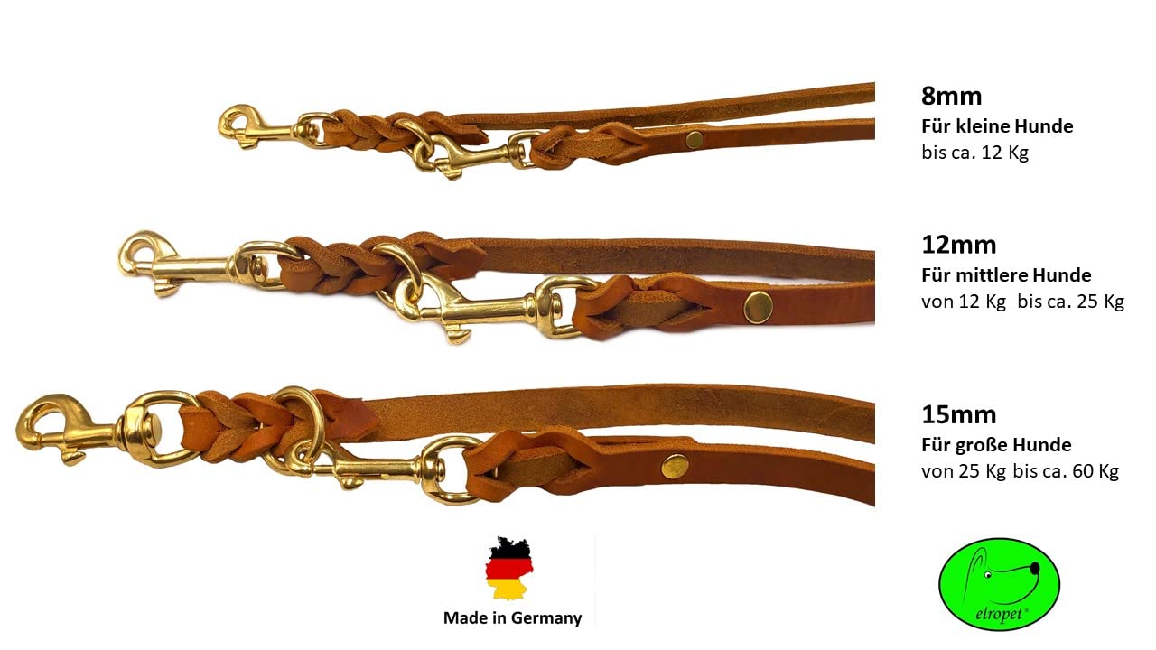 Hundeleine Fettleder Messing kleine Hunde/große Hunde 2m / 2,40m / 2,80m / 3,50m / 5m Doppelleine verstellbar (2m X 8mm, Cognac)