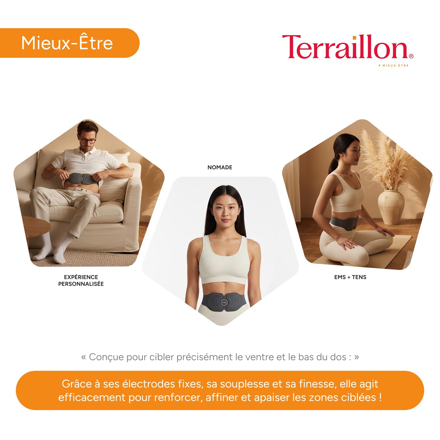 Terraillon Ceinture chauffante Lombaires et Ventre sans Fil Slim Care | Electrostimulation avec programmes guidés TENS & EMS, Tonifie Les Muscles et favorise la Relaxation, Télécommande incluse