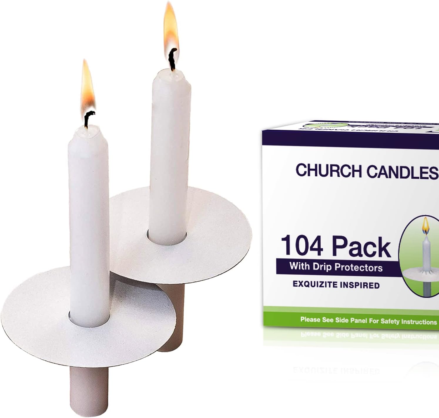 Exquizite 104 Church Candles with Drip Protectors - Vigil Candles, Memorial Candles, Congregational Candles, Christmas Eve Candles - 5" H X 1/2" D