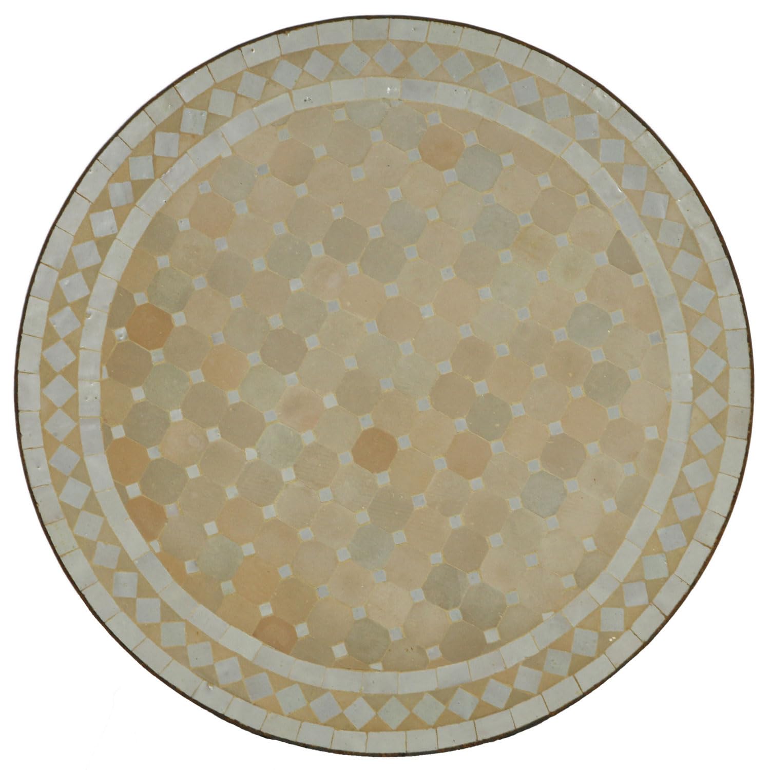 Mesa de jardín mediterránea | Mosaico marroquí " Rombo blanco " | Diámetro 60 cm con marco de hierro | Hecho a mano | Mesa de terraza decorativa, mesa de cóctel de jardín | MT2029
