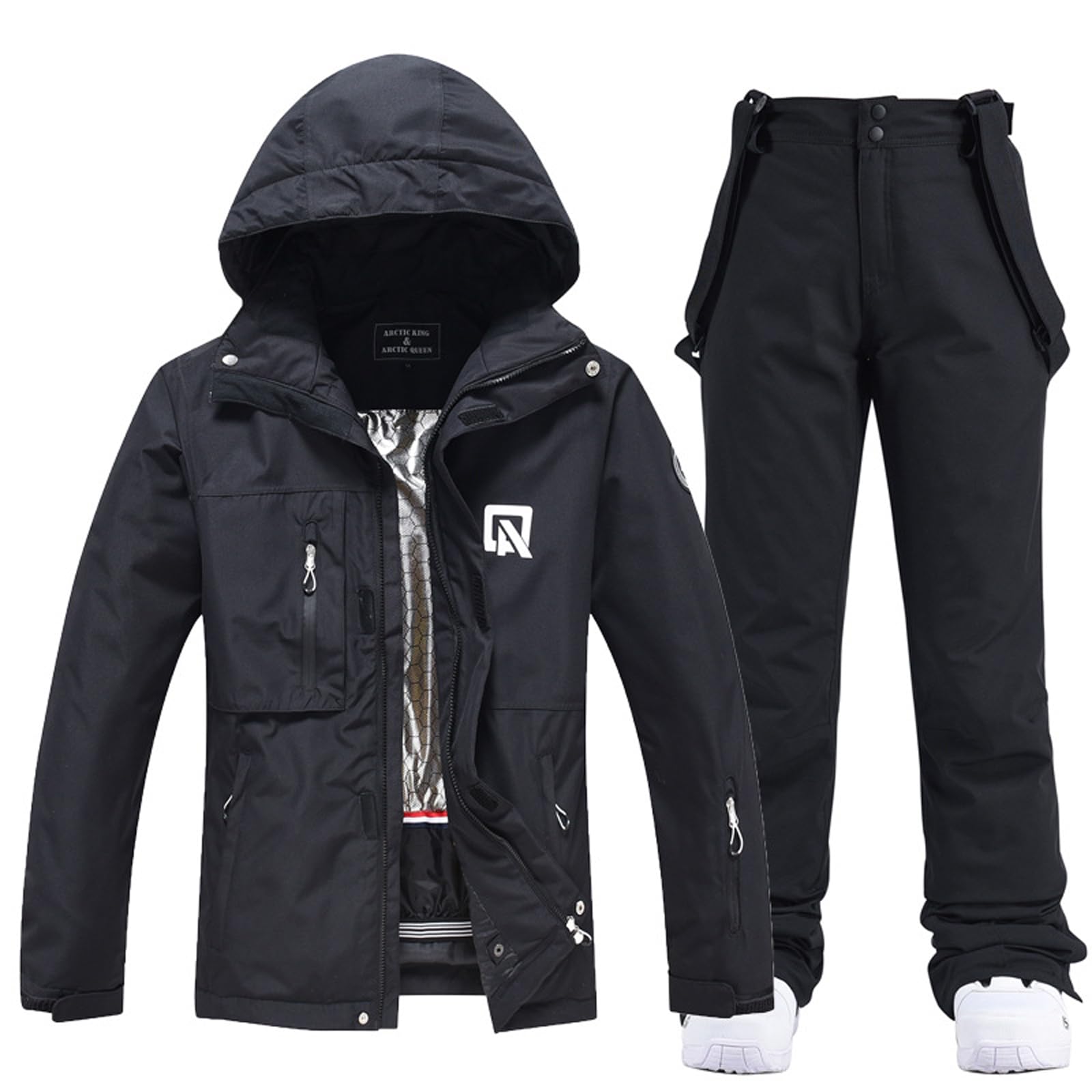 ALSOGO Damen Skianzug 2 Teilig Schneeanzug Wasserdicht Winddicht Winter Warme mit Abnehmbare Kapuzen zum Skifahren Snowboarden Schneejacke Schneehose