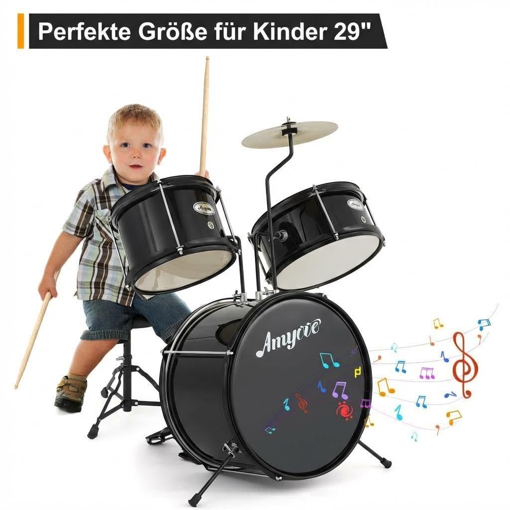 Garvee Kinder Schlagzeug Set 3-teilig – Komplettes Junior Percussion Kit aus Holz/Metall mit Bassdrum, 2 Marken-Markenfreie Schuhe Schuhe, 8" Becken, Hocker, Sticks & Basspedal – Perfekt für
