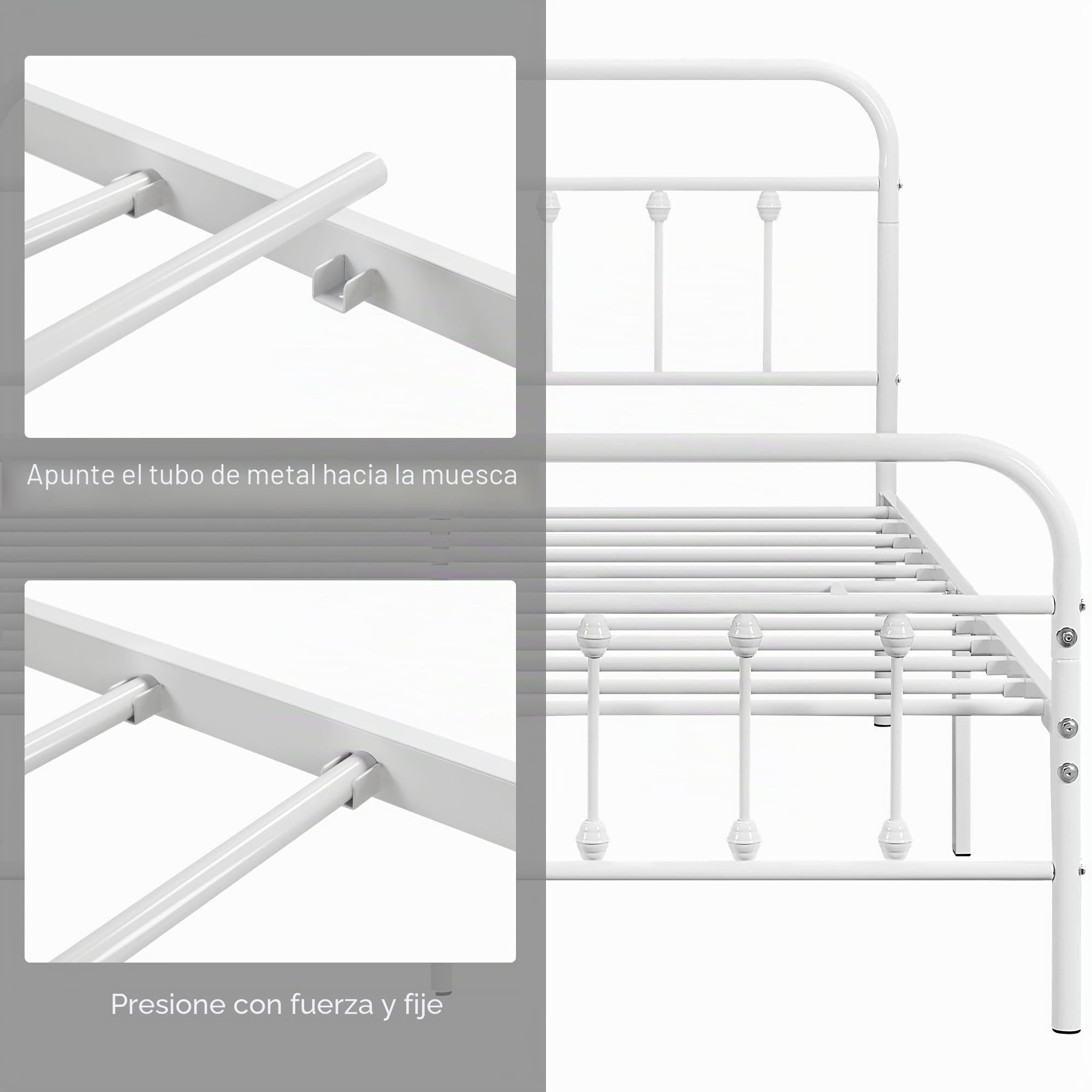 Yaheetech Cama Doble de Metal Marco Metal Cama Blanca Sencilla Cama Hierro Estructura de Cama para Colchón 140X200cm