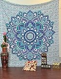 Bless International Indian Bohemian Psychedelic Floral Ombre Queen-Size-Large-Mandala Tapestry-hippie-84x90 (Blue Green)
