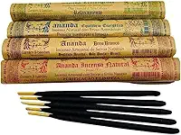 Ananda Kit de Incensos Naturais Artesanais, 4 Variedades, com Suportes