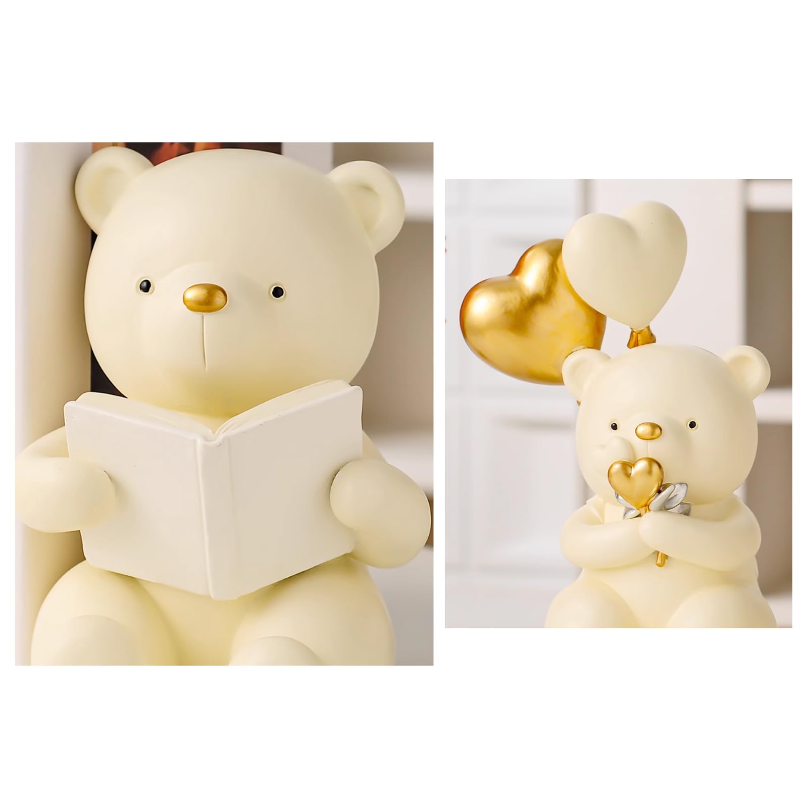 Sujetalibros decorativos de resina con forma de oso para libros, 1 par de estatuas de oso, soporte de estante para estantes, hogar, oficina, inauguración de la casa, biblioteca
