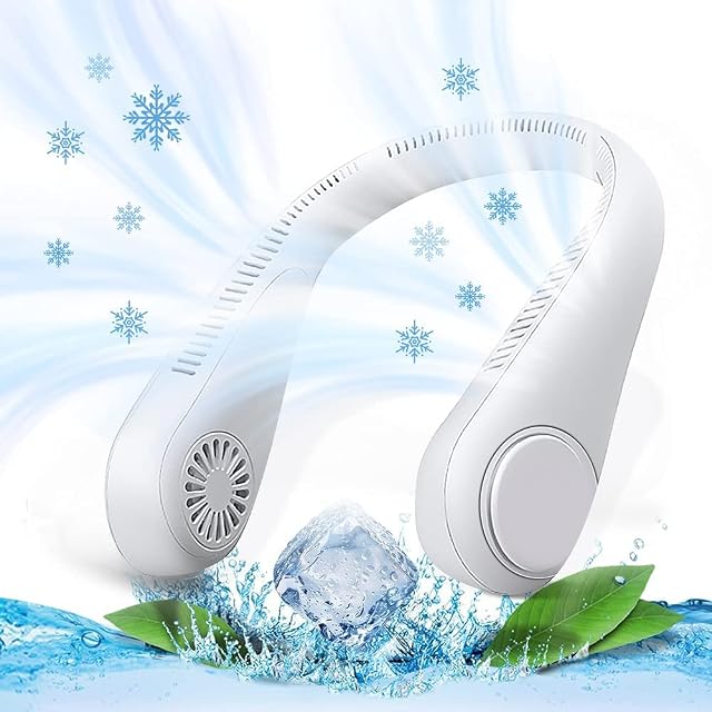 Allucky Bladeless Necklace Fan,Hands Free Bladeless Hanging Sport Fan Portable Neck Fan,Mini Neck-Hanging Double Fan Lazy Neckband Fan For Indoor Outdoor Home Sports Travel (White)