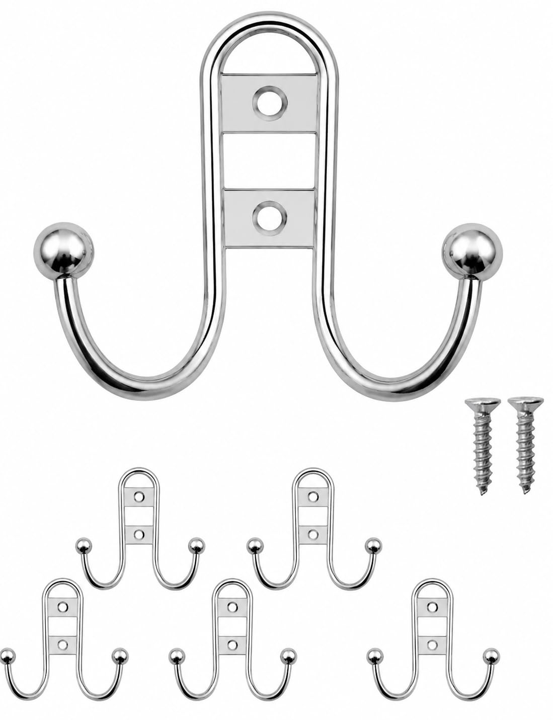 Fuxxer Silver Fuxxer® - Solid Iron Hooks, Coat Hooks, Towel Hooks, Clothes Hooks, Iron Hooks, Antique Brass Bronze Design, Vintage Country House Retro, Set Of 5