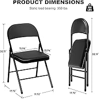 Vista 3 de 6 Pack Black Folding Chairs with Padded Cushion for Outside, Portable Stackable Commercial Metal Foldable Chairs with Steel Frame for Party Home