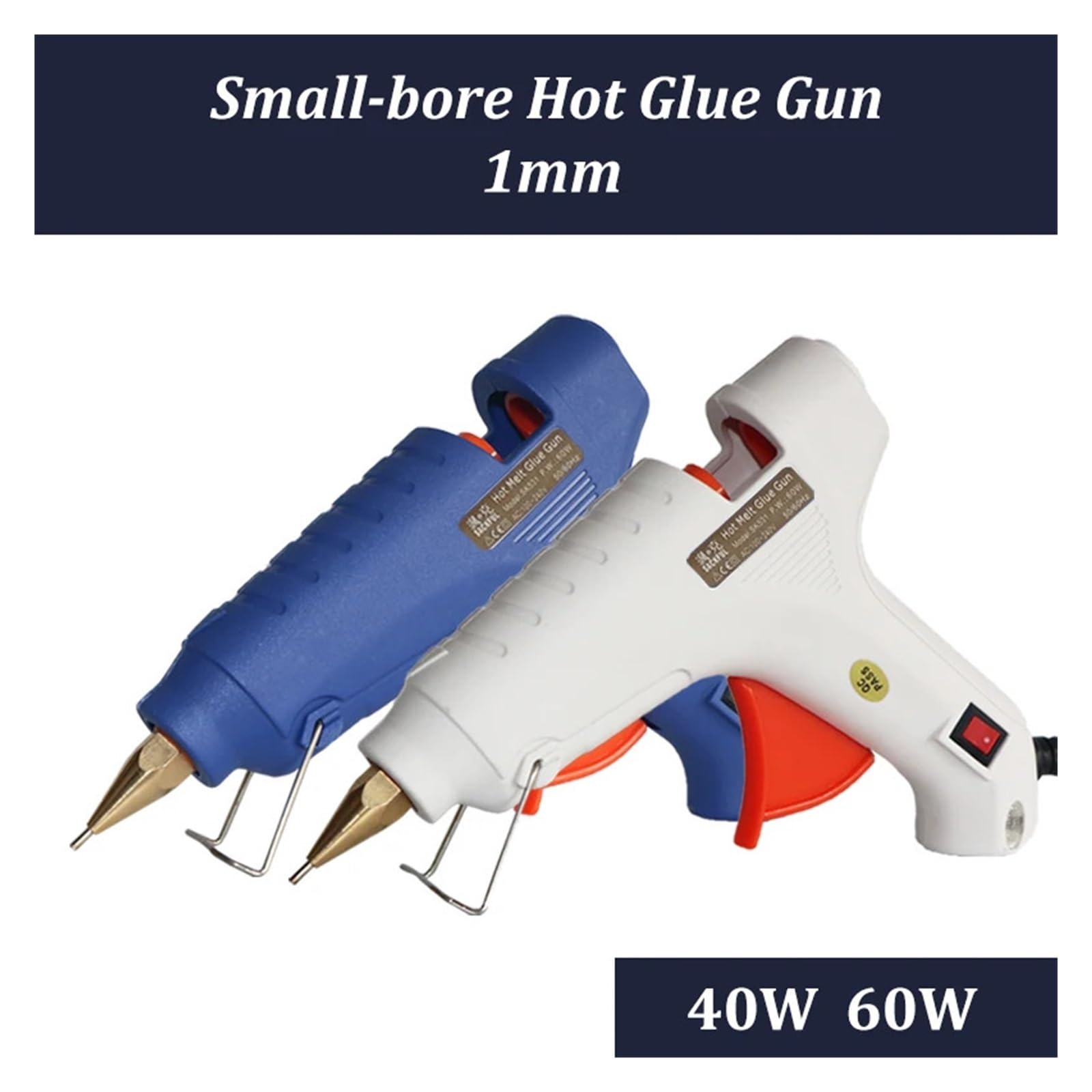 Pistola for Colla a Caldo da 40 W/60 W, ugello in Rame Puro di Piccolo Diametro da 1 mm, con Interruttore ON/off Stick di Colla da 11 mm artisti Fai da Te, Arte, c(Blue,60w)