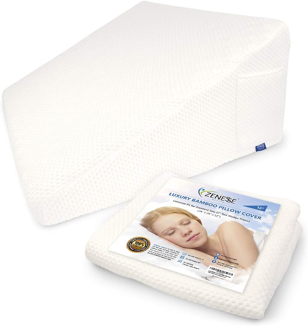 Replacement Pillow Cover for LuxeLift 12 inch Bed Wedge Pillow - Luxury Bamboo Bed Wedge Pillowcase, Machine Washable with Zipper & Pocket.