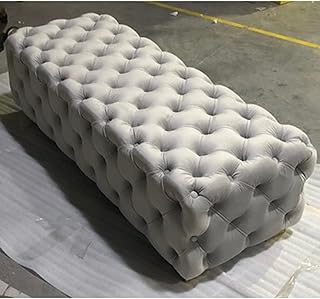 Risparmio Di Spazio Di Lusso Panca Scarpiera Per Soggiorno Camera Da Letto Dormitorio,Imbottito In Velluto Ottomano,Grande Pulsante Robusto Trapuntato Cassapanca-Grigio chiaro 60x45x40cm(24x18x16inch)