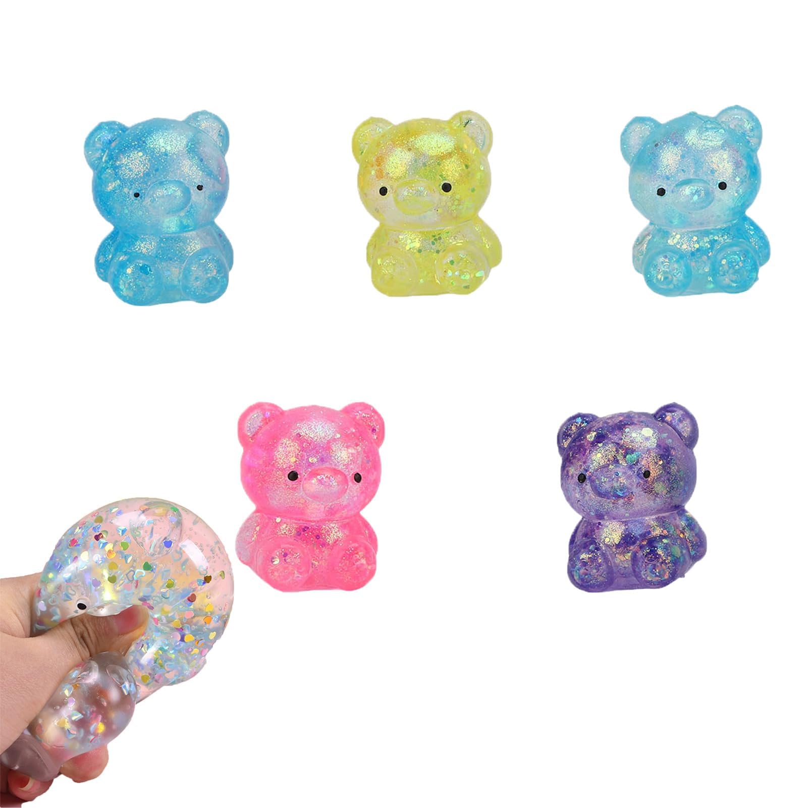 5Pcs Bear Nee Doh Stress Ball, Squishy Stress Balls Set, Squishy Slow Rising Stress Ball, Mixed Color Soft Flexible for Adults Home Office and Relaxation Use