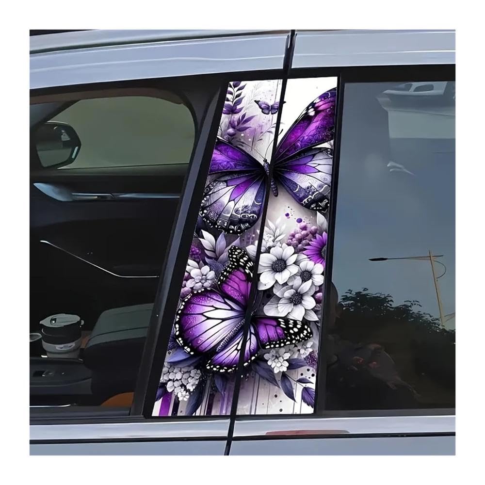 Bertdcx One Color Waterproof Car Middle Pillar Stickers Creative B Pillar Protective Film Purple Butterfly Flower Auto Parts