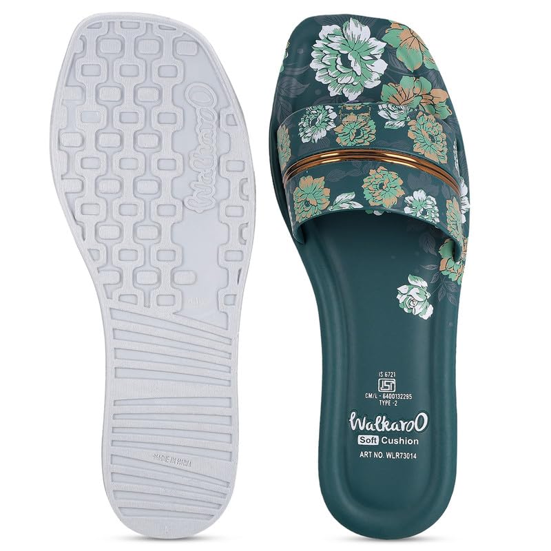 Image of Walkaroo Women's Floral Printed Flat Sandals|Soft Cushion Footbed, Broad Strap, Toe Loop Design, Lightweight Anti-Skid Sole, Slip-On Sandal|Daily Wear, Casual Wear, Ethnic Wear Sandals for Women's|WLR73014
