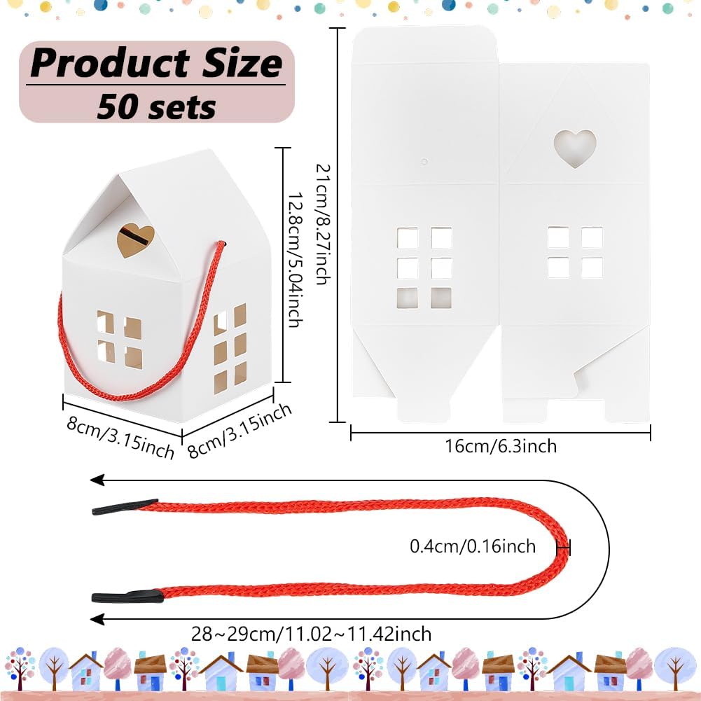 BENECREAT 50 Pack White House Gift Boxes with Window Design, 3x3x5inch House Shaped Party Gift Box for Wedding Christmas Birthday Candy Treats image 2