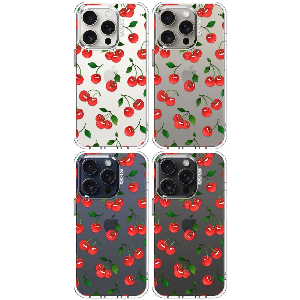 MOSNOVO MOSNOVO Case for iPhone 15 Pro, [Buffertech 6.6ft Military-Grade Drop Protection] [Anti Peel Off Tech] Clear TPU Bumper Phone Case Cover Design - Cute Cherry in use