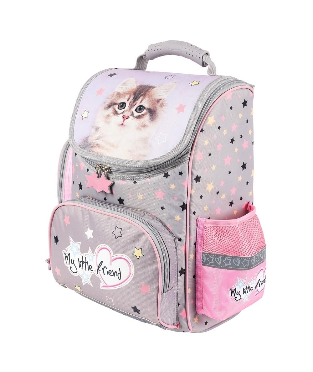 PASO Set di 4 zaini per la scuola per bambini e bambine, con astuccio, astuccio per scarpe e quaderno per i compiti, motivo gatto, set per 1-3 elementi